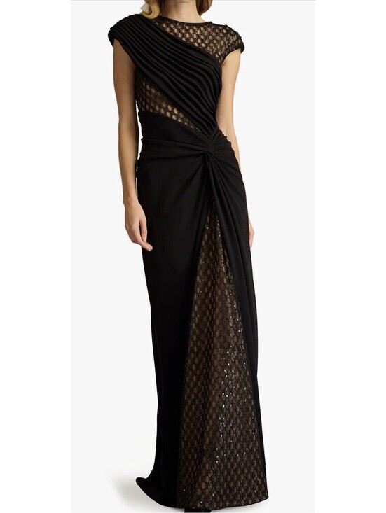 Tadashi Shoji Dresses & Skirts - New Tadashi Shoji Mixed Media Cap Sleeve Crepe Gown In Black Size XL $558